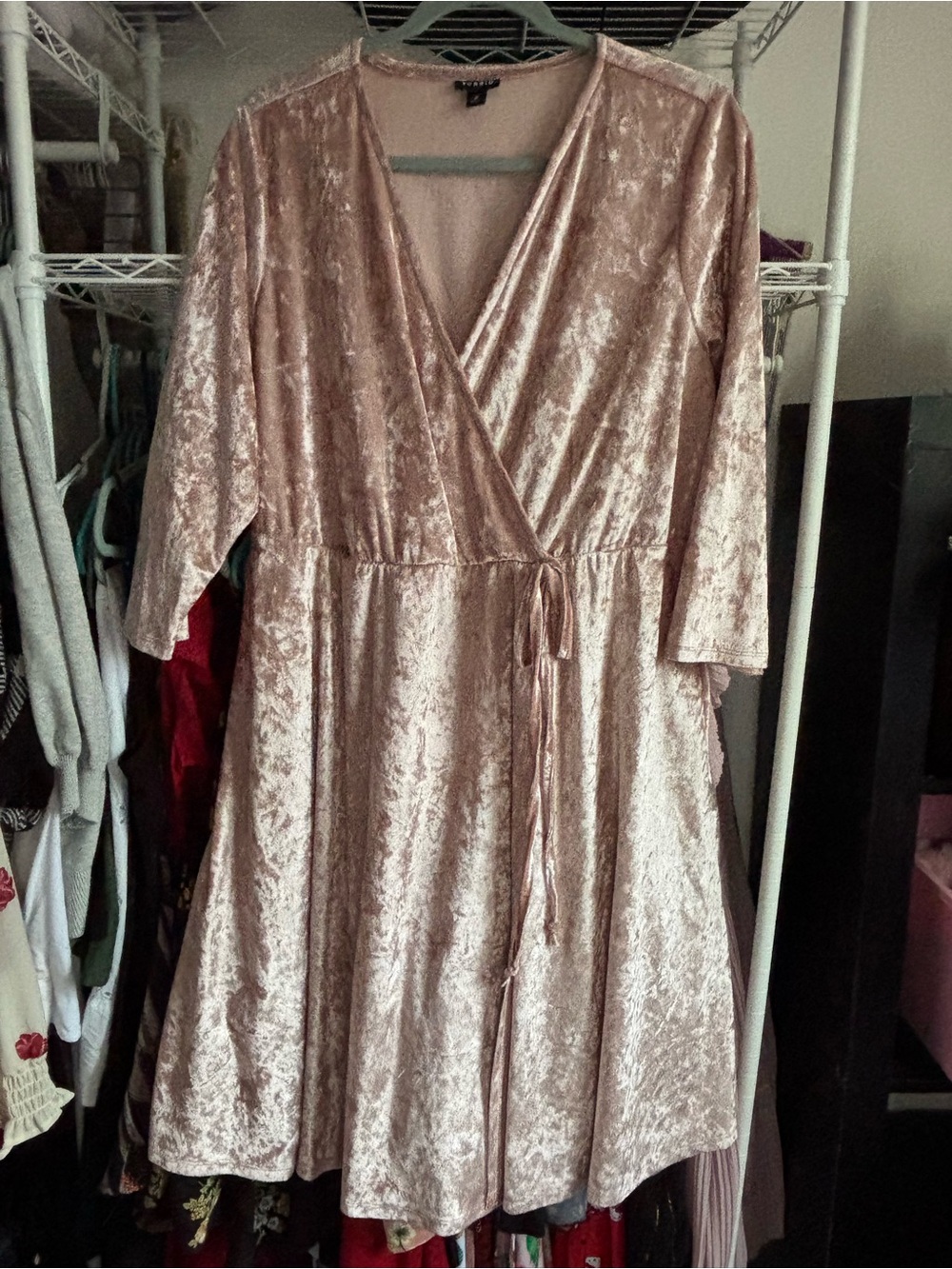 torrid Blush Pink Crushed Velvet Midi Wrap Dress